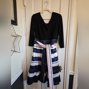 Jessica Howard Black and Multicolor Striped Long Sleeve Dress